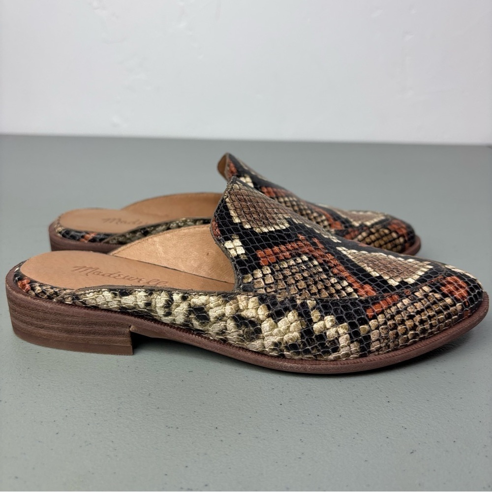 Madewell Snake Print Slip On Mules Slides Women's 5.5 Leather Comfort Flats